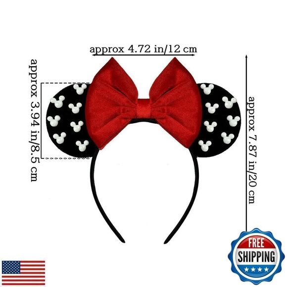 Velvet Mouse Ears Hair Bow Headband with Pearls New - Picture 2 of 5